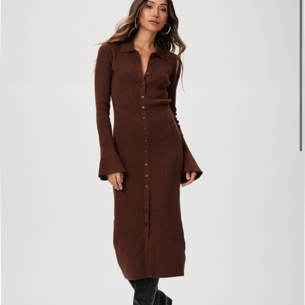 PAIGE Chocolate Brown Long Sleeve Knit Dress